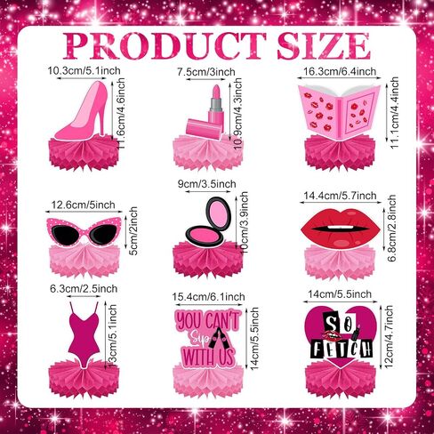 Yousoontic 9 Pcs Pink girl Honeycomb Centerpieces Pink Girls Party Table Topper Decor Burn Book Decoration Pink girls mean party decorations for Bachelorette Birthday Pink Girl Birthday Bridal Shower in Saudi Arabia