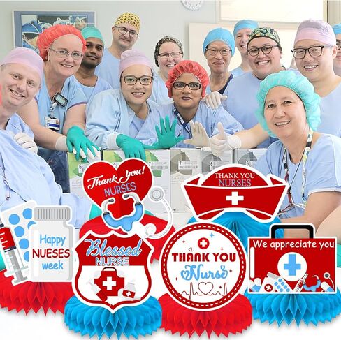 9 قطع من ديكورات أسبوع الممرضات قطعة مركزية على شكل قرص العسل، أسبوع تقدير الممرضات مزدوج الجوانب 2024 ديكورات طاولة ثلاثية الأبعاد لتزيين حفلات الممرضات ليوم الممرضة in Kuwait