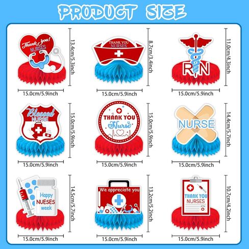 9 قطع من ديكورات أسبوع الممرضات قطعة مركزية على شكل قرص العسل، أسبوع تقدير الممرضات مزدوج الجوانب 2024 ديكورات طاولة ثلاثية الأبعاد لتزيين حفلات الممرضات ليوم الممرضة in Kuwait