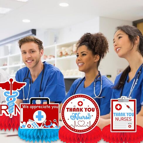 9 قطع من ديكورات أسبوع الممرضات قطعة مركزية على شكل قرص العسل، أسبوع تقدير الممرضات مزدوج الجوانب 2024 ديكورات طاولة ثلاثية الأبعاد لتزيين حفلات الممرضات ليوم الممرضة in Kuwait