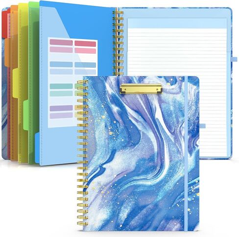 Sooez Clipboard Folio with Refillable Notepad, Clipboard Folder with 10 Storage Pockets for Letter Size, Spiral Clipboard Notebook, Cute Portfolio for School Office Nursing, Blue Floral in Saudi Arabia