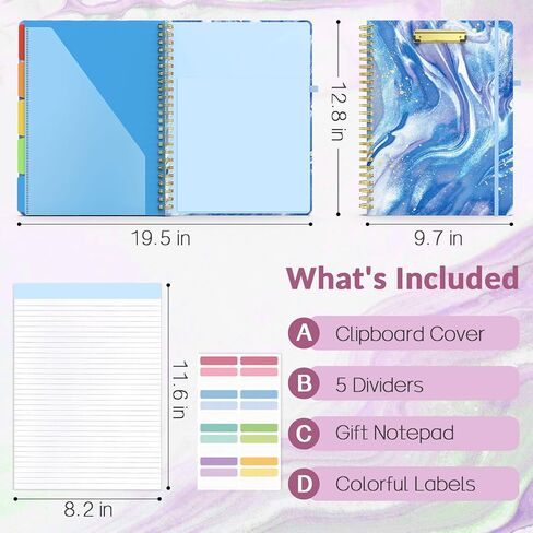 Sooez Clipboard Folio with Refillable Notepad, Clipboard Folder with 10 Storage Pockets for Letter Size, Spiral Clipboard Notebook, Cute Portfolio for School Office Nursing, Blue Floral in Saudi Arabia