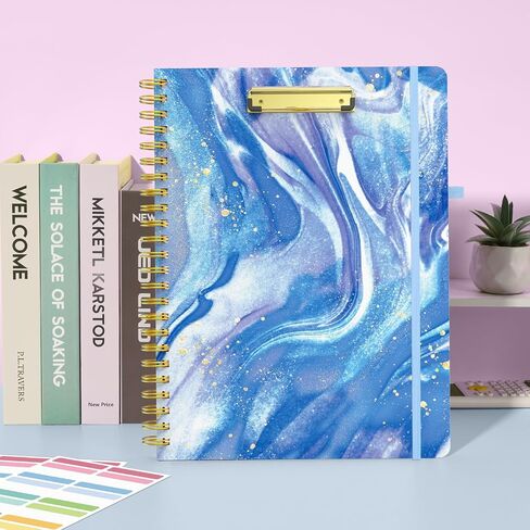 Sooez Clipboard Folio with Refillable Notepad, Clipboard Folder with 10 Storage Pockets for Letter Size, Spiral Clipboard Notebook, Cute Portfolio for School Office Nursing, Blue Floral in Saudi Arabia