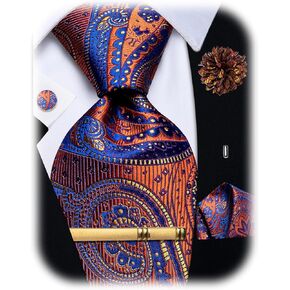 ربطة عنق بيزلي حريرية وأزرار أكمام جيب مربعة مع مجموعات دبابيس طية صدر السترة للرجال 5 قطع لحفلات الزفاف in Kuwait