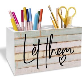 Rustic Let Them Inspirational Pen Holder for Desk, Motivational Gifts Pencil Organizer, Mental Health Psychology Gifts Wooden Box Sign Desk Decor for Home Office Decoration in Saudi Arabia