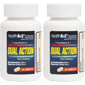 HealthA2Z® لتخفيف الآلام ثنائي المفعول | 80 كبسولة | أسيتامينوفين 250 ملغ وإيبوبروفين (مضادات الالتهاب غير الستيروئيدية) 125 ملغ | يحتوي على دواءين | الإغاثة من الصداع والحمى وآلام الظهر in Kuwait