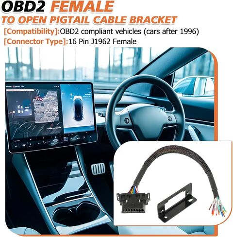 OBD2 J1962 Female to Open Pigtail Cable, OBDII Port Extension Cable with Underdash Mount Bracket 1FT/30CM in Saudi Arabia