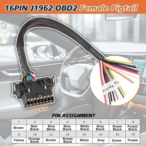 OBD2 J1962 Female to Open Pigtail Cable, OBDII Port Extension Cable with Underdash Mount Bracket 1FT/30CM in Saudi Arabia