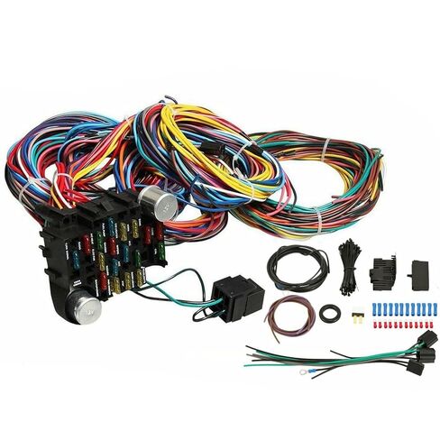 PartsFlow Wiring Harness Kit 21 Circuit Long Wires Standard Color Wiring Harness Kit 17 Fuses for Chevy Mopar Hotrods Ratrods Ford Chrysler Universal Pickup Truck in Saudi Arabia