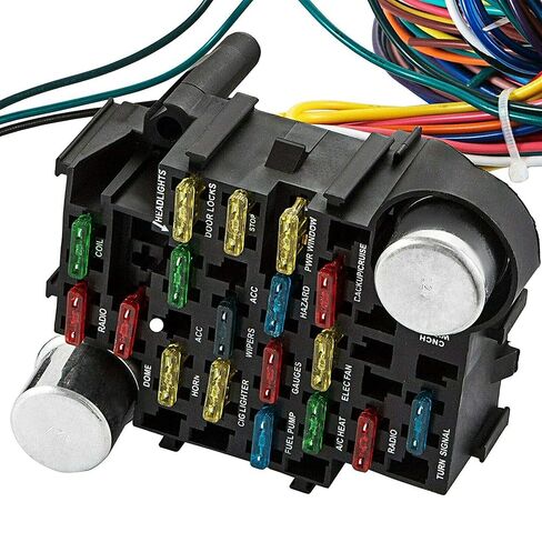 PartsFlow Wiring Harness Kit 21 Circuit Long Wires Standard Color Wiring Harness Kit 17 Fuses for Chevy Mopar Hotrods Ratrods Ford Chrysler Universal Pickup Truck in Saudi Arabia
