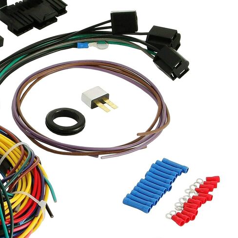 PartsFlow Wiring Harness Kit 21 Circuit Long Wires Standard Color Wiring Harness Kit 17 Fuses for Chevy Mopar Hotrods Ratrods Ford Chrysler Universal Pickup Truck in Saudi Arabia