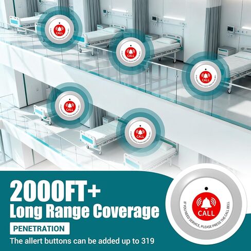 نظام جرس الاتصال اللاسلكي - 1000 قدم، 8 أزرار تنبيه للطوارئ لكبار السن، جهاز النداء لمقدمي الرعاية مع جهاز استقبال واحد للعرض لمكتب الطبيب والعيادة ومحطة الممرضات والمنزل بمساعدة المستشفى in Kuwait