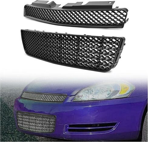 شبكة HECASA العلوية متوافقة مع 2006-2013 Chevy Impala/2014-2016 شيفروليه إمبالا المحدودة/2006-2007 Chevy Monte Carlo المصد الأمامي الشبكي غطاء محرك السيارة البلاستيكي (ABS) أسود in Saudi Arabia