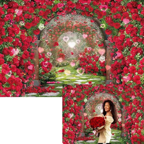 Valentines Day Flowers Garden Backdrops Red Rose Spring Floral Scene Photography Backdrop Girls Birthday Bridal Shower Wedding Party Decorations Banner Photo Booth Props (7x5FT(82 x 59 inch)) in Saudi Arabia