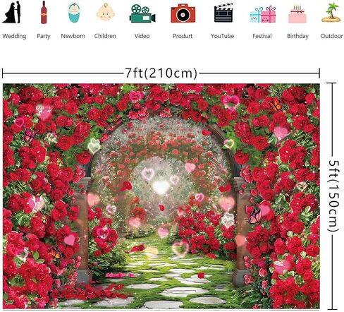 Valentines Day Flowers Garden Backdrops Red Rose Spring Floral Scene Photography Backdrop Girls Birthday Bridal Shower Wedding Party Decorations Banner Photo Booth Props (7x5FT(82 x 59 inch)) in Saudi Arabia