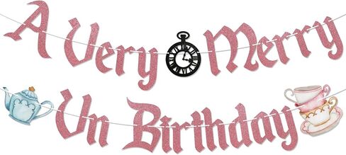 A Very Merry UnBirthday Banner, Wonderland Birthday Party Decorations for Girl, Funny Birthday Party Decor Rose Gold in Saudi Arabia