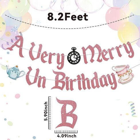 A Very Merry UnBirthday Banner, Wonderland Birthday Party Decorations for Girl, Funny Birthday Party Decor Rose Gold in Saudi Arabia