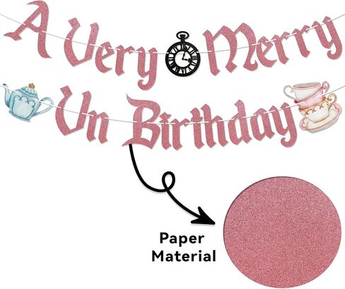 A Very Merry UnBirthday Banner, Wonderland Birthday Party Decorations for Girl, Funny Birthday Party Decor Rose Gold in Saudi Arabia