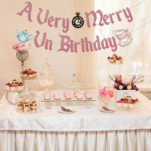 A Very Merry UnBirthday Banner, Wonderland Birthday Party Decorations for Girl, Funny Birthday Party Decor Rose Gold in Saudi Arabia