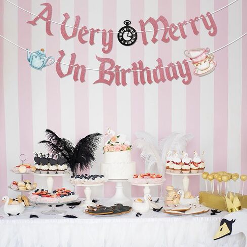 A Very Merry UnBirthday Banner, Wonderland Birthday Party Decorations for Girl, Funny Birthday Party Decor Rose Gold in Saudi Arabia