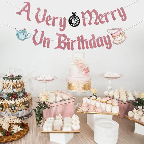 A Very Merry UnBirthday Banner, Wonderland Birthday Party Decorations for Girl, Funny Birthday Party Decor Rose Gold in Saudi Arabia