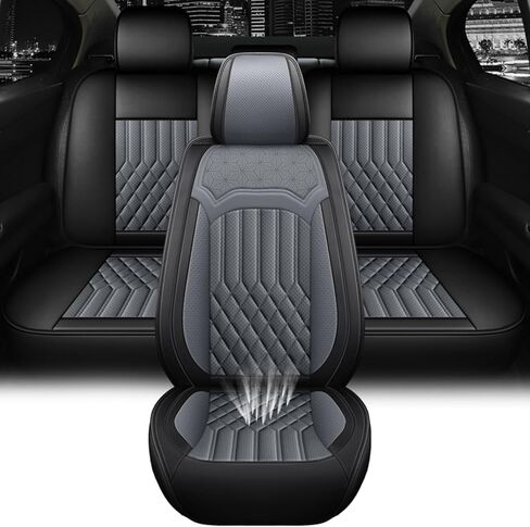 أغطية مقاعد السيارة مجموعة كاملة لأغطية مقاعد جلدية Buick Regal TourX 2018 2019، غطاء مقعد مريح مقاوم للانزلاق ومقاوم للماء، واقي مقعد السيارة وسائد هوائية تكيفية (فاخرة، أسود + رمادي) in Kuwait