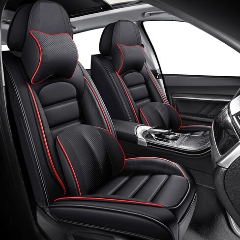 أغطية مقاعد السيارة الأمامية لسيارة Mercedes-Benz GLK-Class 2010-2015، غطاء مقعد مقاوم للماء ومقاوم للبقع، واقيات مقاعد من جلد نابا الفاخر مع جيوب تخزين (مقعدين فاخرين/أسود وأحمر) in Kuwait