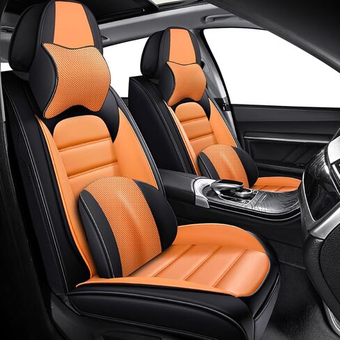 أغطية مقاعد السيارة الأمامية لسيارة Mercedes-Benz GLK-Class 2010-2015، غطاء مقعد مقاوم للماء ومقاوم للبقع، واقيات مقاعد من جلد نابا الفاخر مع جيوب تخزين (مقعدين فاخرين/أسود وأحمر) in Kuwait