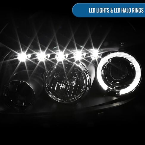 Ronnin - Fits 2008-2010 Scion xB Upgrade LED Halo Rims Running Lights Projector Headlights Assembly Pair | Black in Saudi Arabia