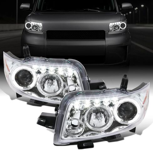 Ronnin - Fits 2008-2010 Scion xB Upgrade LED Halo Rims Running Lights Projector Headlights Assembly Pair | Black in Saudi Arabia