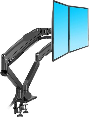F195A حامل شاشة LCD LED مزدوج من سبائك الألومنيوم مقاس 22-32 بوصة مع ذراع زنبركي غاز ومنفذي USB (أسود) in Saudi Arabia