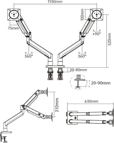 Monitor Stand Gas Spring Arm +85° to -30° in Saudi Arabia