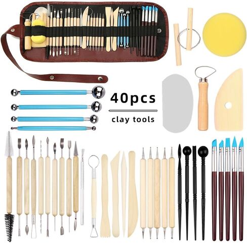 LINPHCEY 36 Pcs Pottery Clay Sculpting Tools Polymer Clay Tools, Wood Carving Tools Pottery Clay Modelling Tools Double-Ended for Sculpture Modelling Clay Polymer Ceramic Embossing with Storage Case in Saudi Arabia