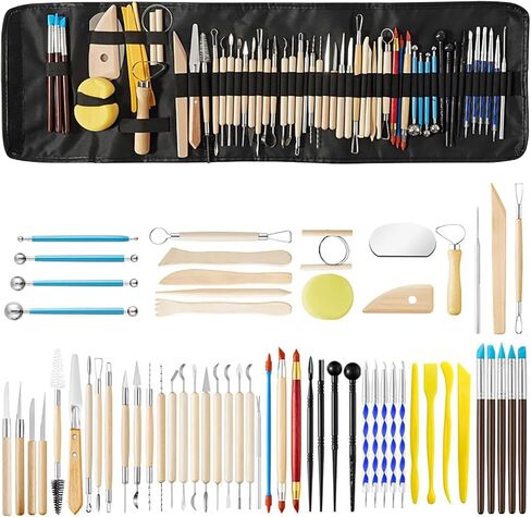 LINPHCEY 36 Pcs Pottery Clay Sculpting Tools Polymer Clay Tools, Wood Carving Tools Pottery Clay Modelling Tools Double-Ended for Sculpture Modelling Clay Polymer Ceramic Embossing with Storage Case in Saudi Arabia