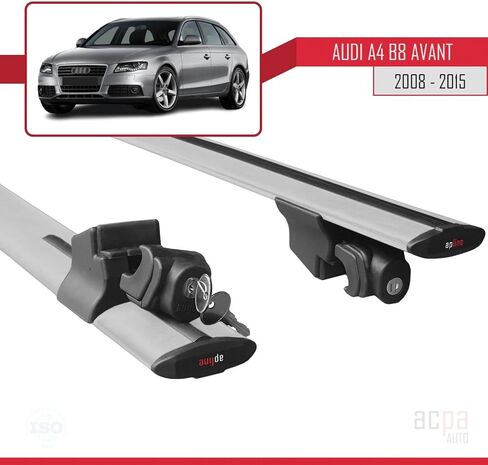 متوافق مع A4 (B8) Avant 2008-2015 هوك نموذج قضبان السقف درابزين أمتعة السيارة رف رمادي ألومنيوم 2 بار in Saudi Arabia