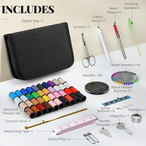 Sewing Kit Gifts for Mom Grandma Women Men Adults Kids Teen Beginner Traveler, Portable Sewing Supplies Accessories Contains Thread, Needles, Scissors, College Dorm Room Essentials (Black, M) in Saudi Arabia