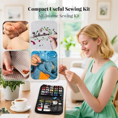 Sewing Kit Gifts for Mom Grandma Women Men Adults Kids Teen Beginner Traveler, Portable Sewing Supplies Accessories Contains Thread, Needles, Scissors, College Dorm Room Essentials (Black, M) in Saudi Arabia