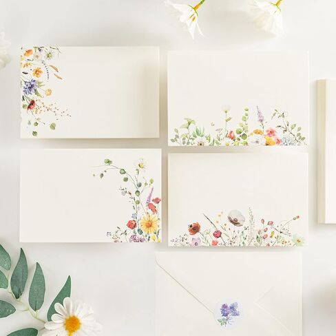 Crisky 50 Pack Blue Floral Blank Note Cards with Envelopes & Stickers, Gold Foil Bridal Shower Thank You Cards Greeting Bulk for Birthday, Baby Shower, Wedding, Graduation in Saudi Arabia