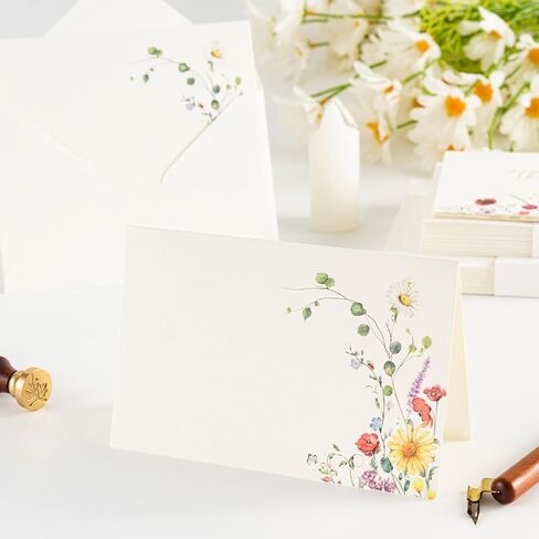 Crisky 50 Pack Blue Floral Blank Note Cards with Envelopes & Stickers, Gold Foil Bridal Shower Thank You Cards Greeting Bulk for Birthday, Baby Shower, Wedding, Graduation in Saudi Arabia