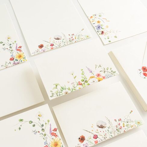 Crisky 50 Pack Blue Floral Blank Note Cards with Envelopes & Stickers, Gold Foil Bridal Shower Thank You Cards Greeting Bulk for Birthday, Baby Shower, Wedding, Graduation in Saudi Arabia