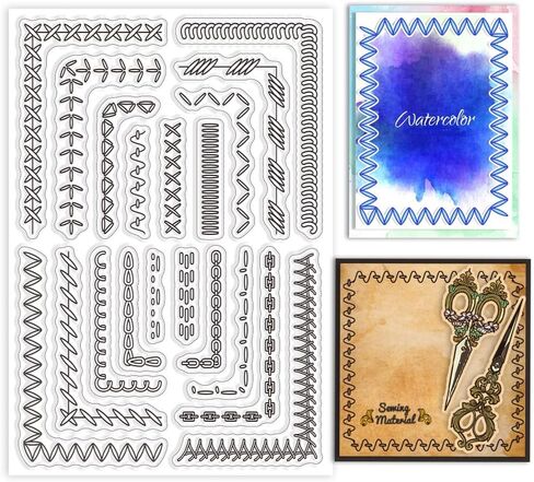 GLOBLELAND Sewing Thread Clear Stamp Stitch Border Silicone Clear Stamp Pattern Lines Stripe Seals for DIY Scrapbooking Journals Decorative Cards Making Photo Album Decorative in Kuwait