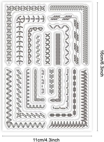 GLOBLELAND Sewing Thread Clear Stamp Stitch Border Silicone Clear Stamp Pattern Lines Stripe Seals for DIY Scrapbooking Journals Decorative Cards Making Photo Album Decorative in Kuwait