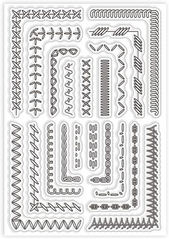 GLOBLELAND Sewing Thread Clear Stamp Stitch Border Silicone Clear Stamp Pattern Lines Stripe Seals for DIY Scrapbooking Journals Decorative Cards Making Photo Album Decorative in Kuwait