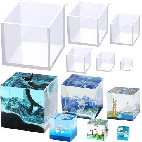 5 Pcs Large Deep Square Silicone Molds for Resin Casting - Clear Cube Epoxy Resin Mold Kit for DIY Boxes, Flower Preservation, Paperweights, Candle Making - Assorted Sizes in Saudi Arabia