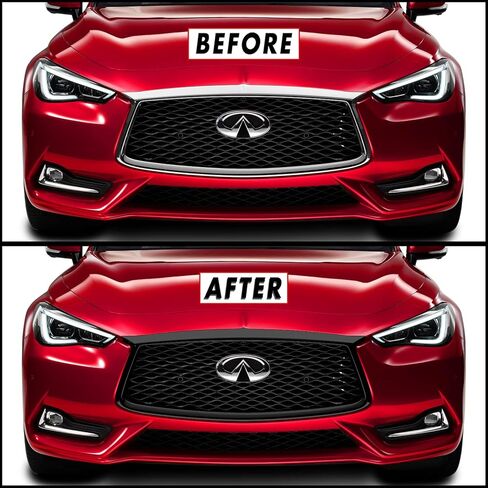 SlickMod Chrome Delete Blackout Vinyl Overlay for 2017-2021 Infiniti Q60 Coupe Front Bumper Grill Trim (Gloss Black) in Saudi Arabia