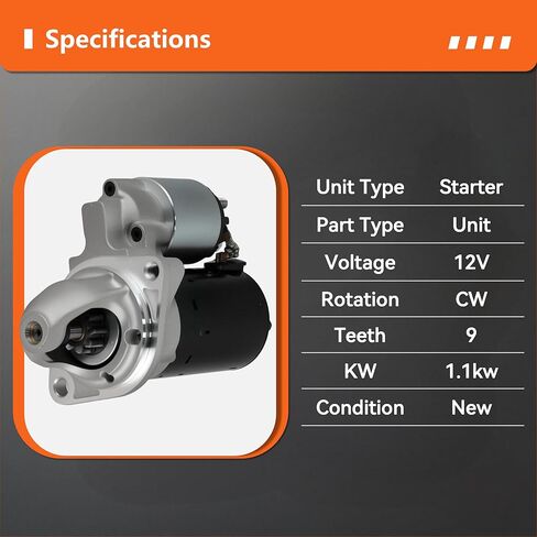 Starter Motor Compatible with BMW-128i,135i,323i,325i,328i,330i,335i,525i,528i,530i,535i,740i,740Li,X1,X3,X5,X6,Z4, Replace# 12417521116,12417521122, 12417521123,12417526236,428000-1760,17922N in Saudi Arabia