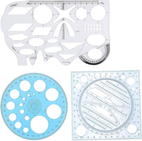 3PCS Circle Template Plastic Circle and Oval Measuring Drafting Stencil Ruler, Multi-Size Reusable Circles Templates Formwork Drawing Maker Tool(Clear and Blue) in Saudi Arabia