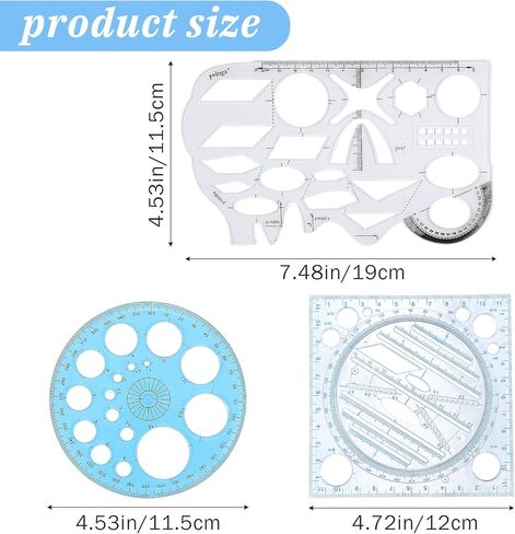 3PCS Circle Template Plastic Circle and Oval Measuring Drafting Stencil Ruler, Multi-Size Reusable Circles Templates Formwork Drawing Maker Tool(Clear and Blue) in Saudi Arabia