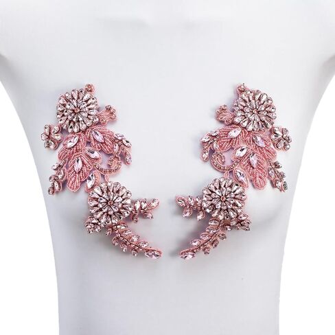 Pair Handmade Shining Crystals Rhinestones DIY Clothing Applique Patches, Sewing Beads Sequins Stone Trim Accessories for Wedding Dress Decoration(White-Small) in Saudi Arabia