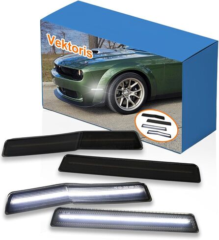 4X LED Fender Side Marker Light Smoked Lens for Dodge Challenger SRT Hellcat Widebody 2018-2023, R/T Scat Pack/Redeye/Super Stock, Front&Rear Dynamic Side Marker Lamp (White Light) in Kuwait